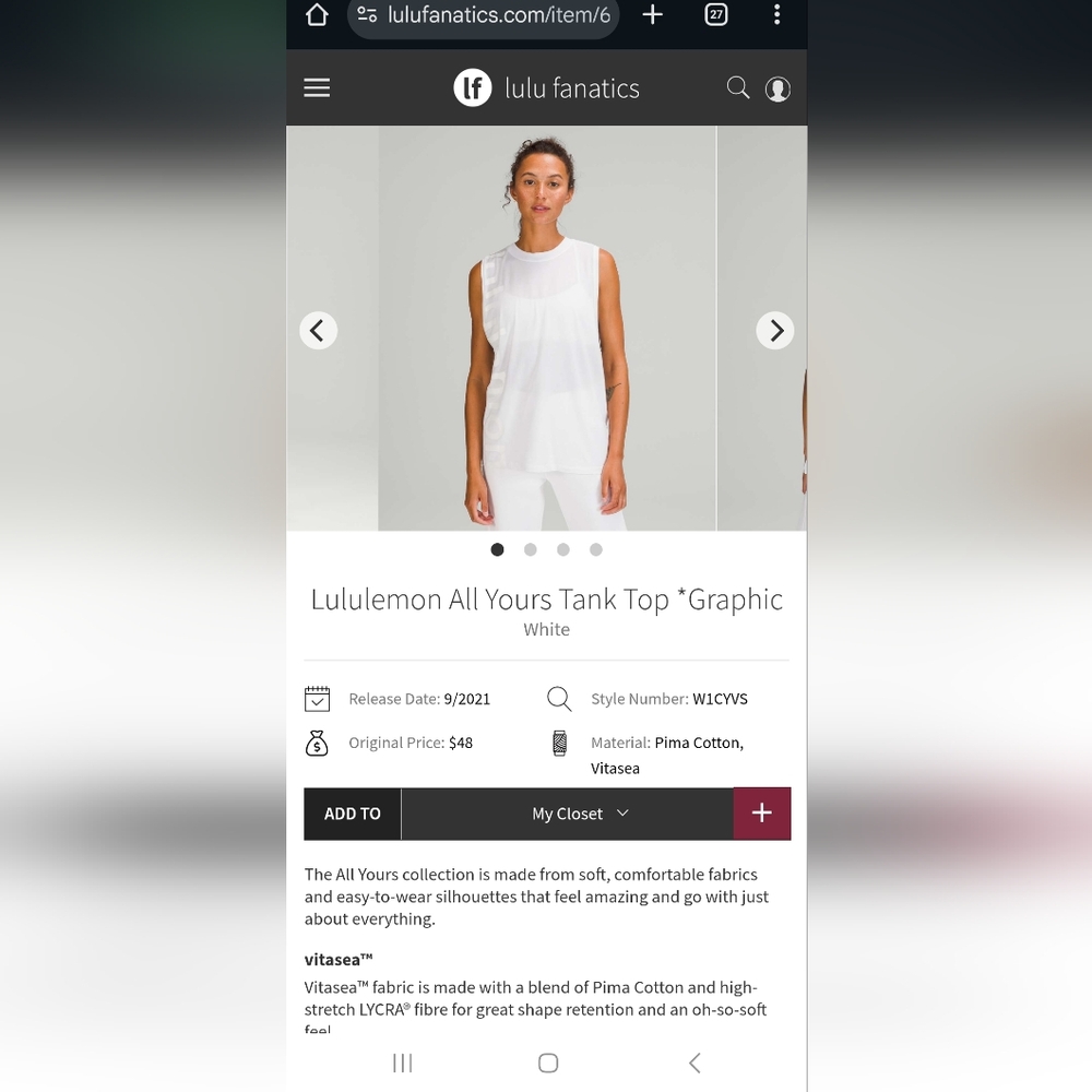 lululemon athletica All Yours Tank Top - White